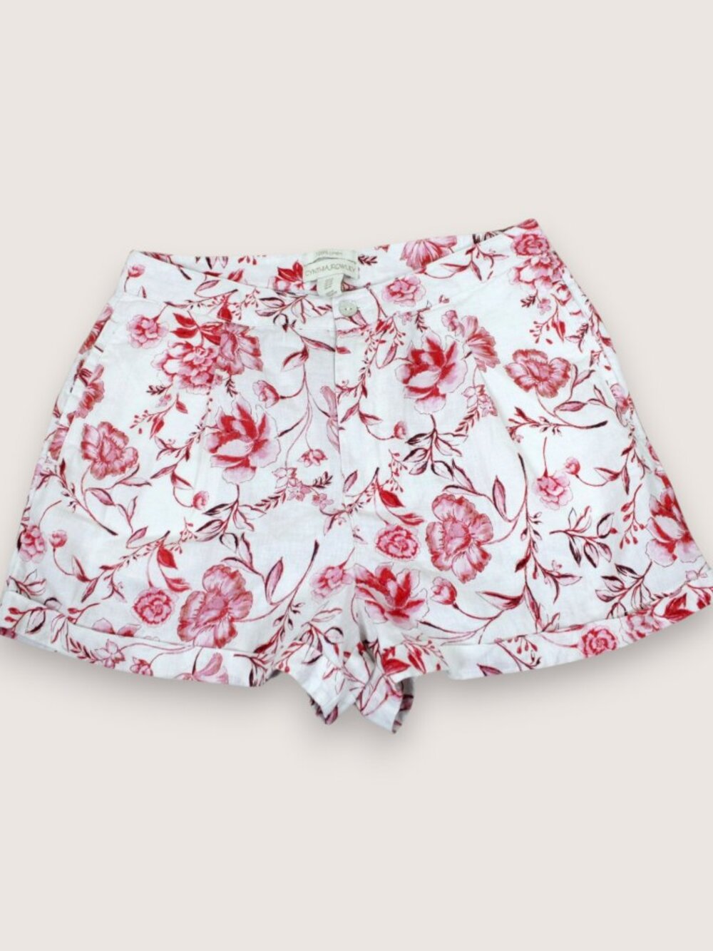 Cynthia Rowley 100% Linen Cream Pink & Red Flowers Coastal Cottage Boho Size 10